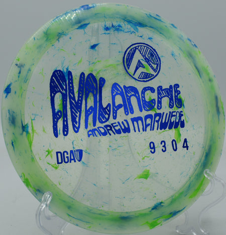 Granite DGA Avalanche skipping hard on a forehand drive at Maple Hill Disc Golf Course in Leicester, Massachusetts.

