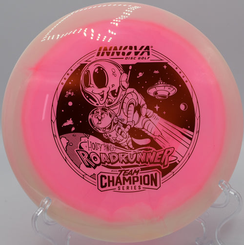 "Buy the Innova Halo Champion Roadrunner, a distance driver built for controlled turnover shots, shipping to Cincinnati, OH."
