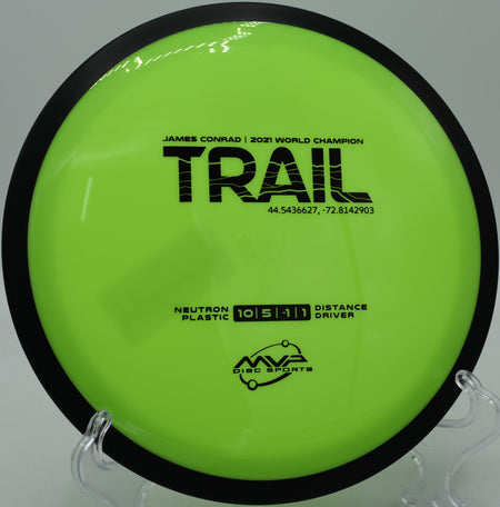 Neutron Trail parked under the basket after a forehand drive at Wilderness DGC in Montello, Wisconsin

