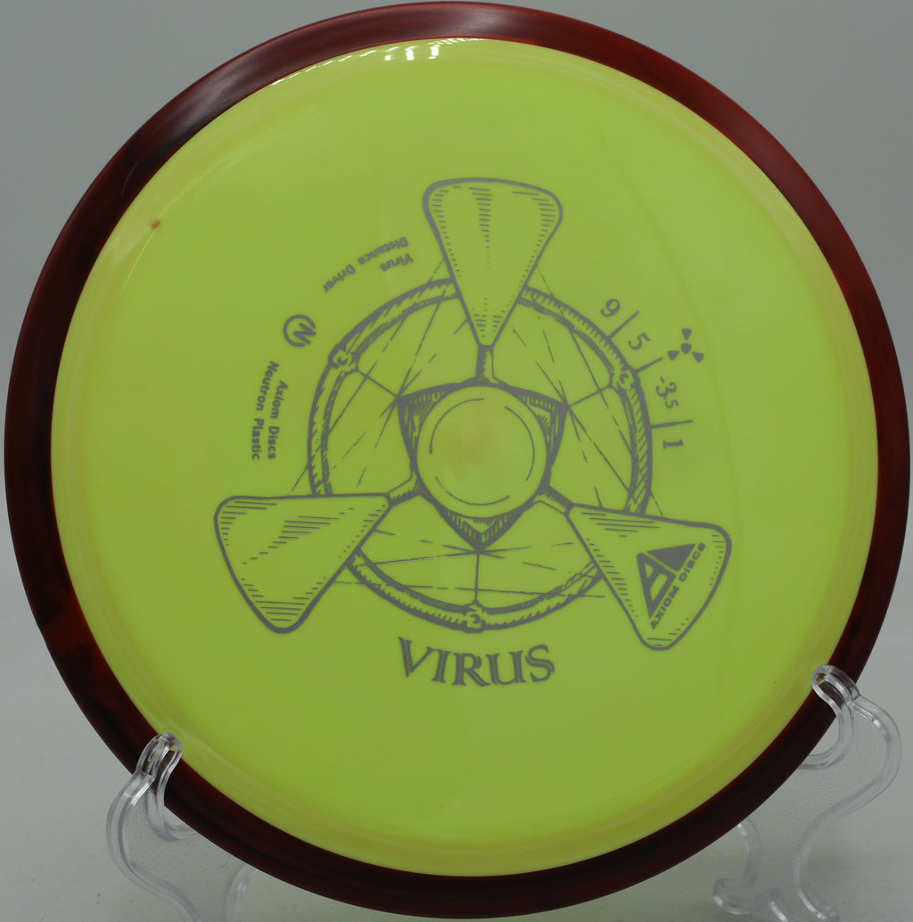 Close-up of the Neutron Virus rim and stamp in bright sunlight at Fort Steilacoom Park in Lakewood, Washington


