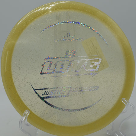 Lucid Gold Metal Flake Justice skipping hard on a forehand upshot at Panther Creek DGC in Springfield, Illinois.

