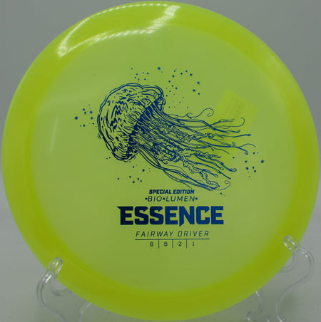 Discmania Bio Lumen Essence glowing mid-flight during a night round at Estabrook Park in Milwaukee, Wisconsin

