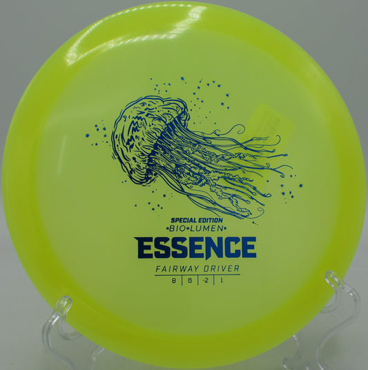 Discmania Bio Lumen Essence glowing mid-flight during a night round at Estabrook Park in Milwaukee, Wisconsin


