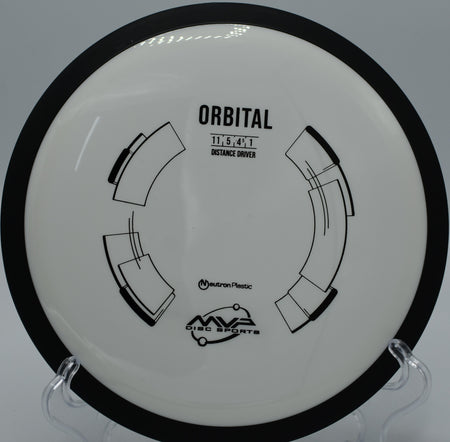 MVP Neutron Orbital floating toward the basket on Hole 8 at Brandywine Creek Disc Golf Course, Wilmington, Delaware.
