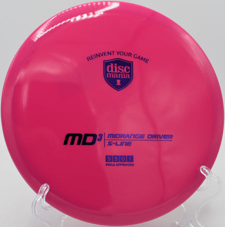 Stable S-Line MD3 carving a gentle hyzer through the woods at Idlewild Disc Golf Course in Burlington, Kentucky

