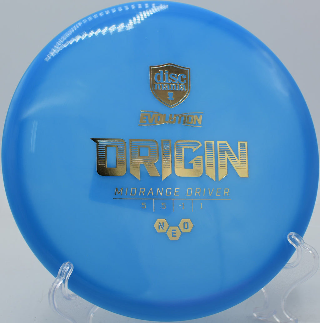 Neo Origin held in a fan grip before a soft release at Walnut Ridge Disc Golf Course in Johnston, Iowa

