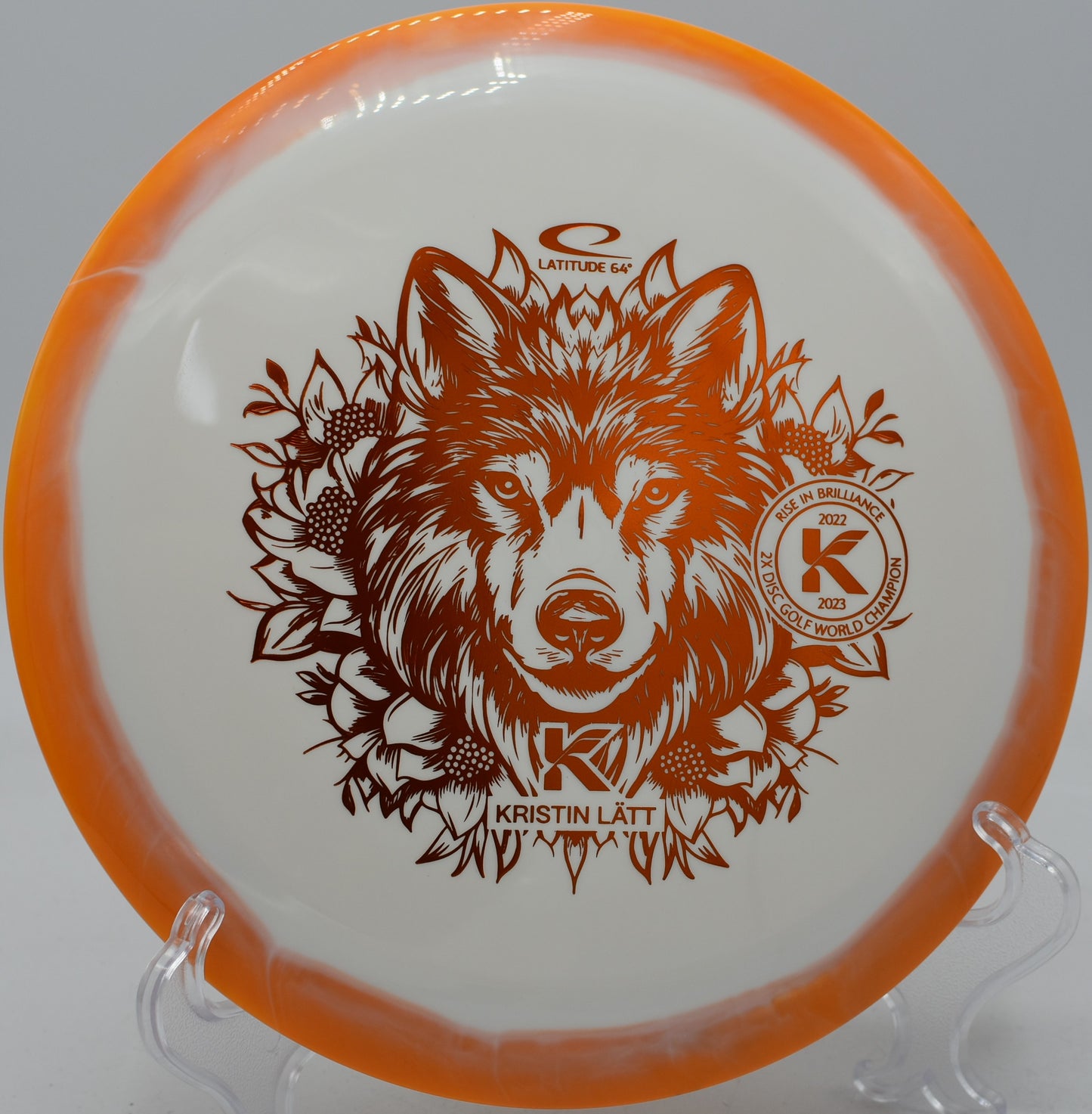 Grand Orbit Grace finishing with controlled fade on a distance line at BlueGill Disc Golf Course in Wayland, Michigan

