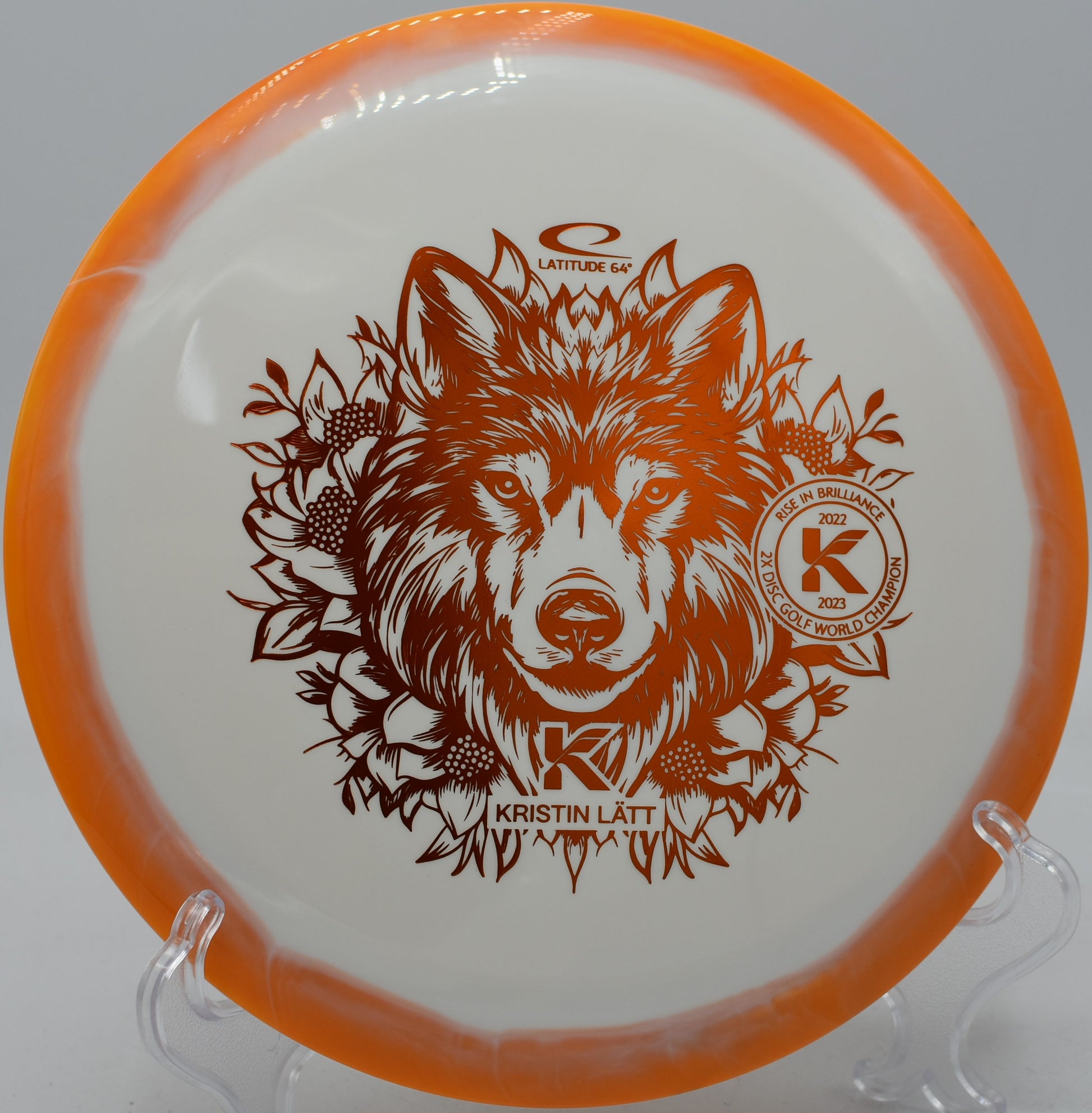 Grand Orbit Grace finishing with controlled fade on a distance line at BlueGill Disc Golf Course in Wayland, Michigan

