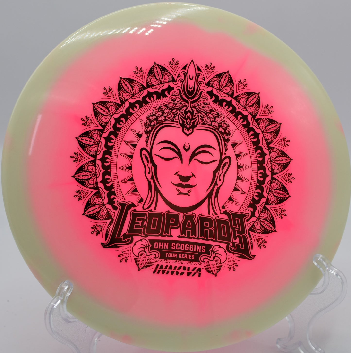 Innova Glow Ohn Scoggins Leopard3 with premium grip and night-ready glow in Eugene, Oregon – a versatile fairway driver for all conditions.
