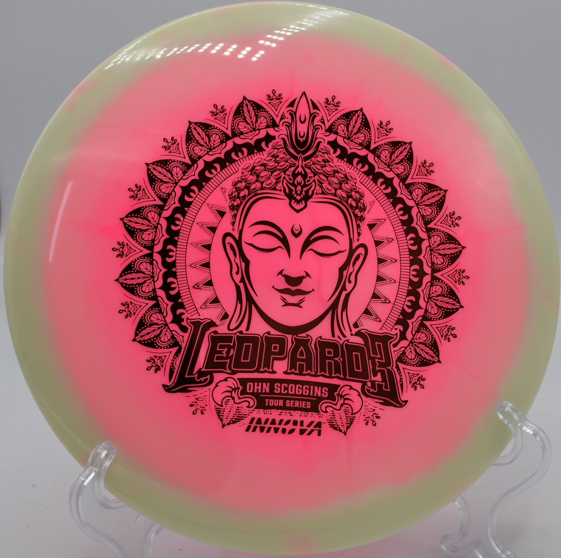 Innova Glow Ohn Scoggins Leopard3 providing smooth turnovers and reliable fade in Syracuse, New York – a go-to for consistent flight paths.






