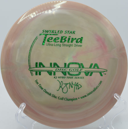 Innova Swirly Star TeeBird gliding through a wooded fairway at Milo McIver State Park in Estacada, Oregon

