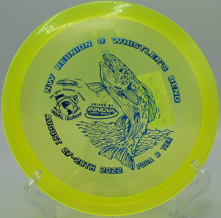 Champion Leopard fairway driver executing a straight approach into the circle at Fox Prairie Disc Golf Course in Noblesville, Indiana
