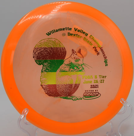 Innova Champion TeeBird carving a smooth hyzer line on Hole 12 at Hornings Hideout Disc Golf Course, North Plains, Oregon.
