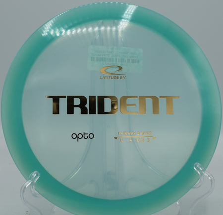 Latitude 64 Opto Trident fighting a headwind on a safe hyzer line at Harmon Hills in Tennessee.

