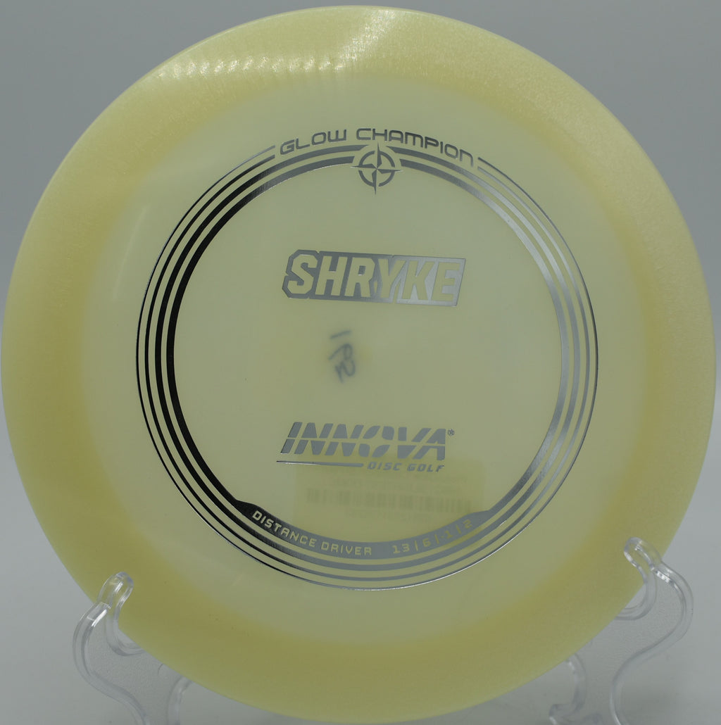 Innova Glow Shryke gliding under the stars on Hole 12 at Rolling Pines Disc Golf Course, Wilkesboro, North Carolina.
