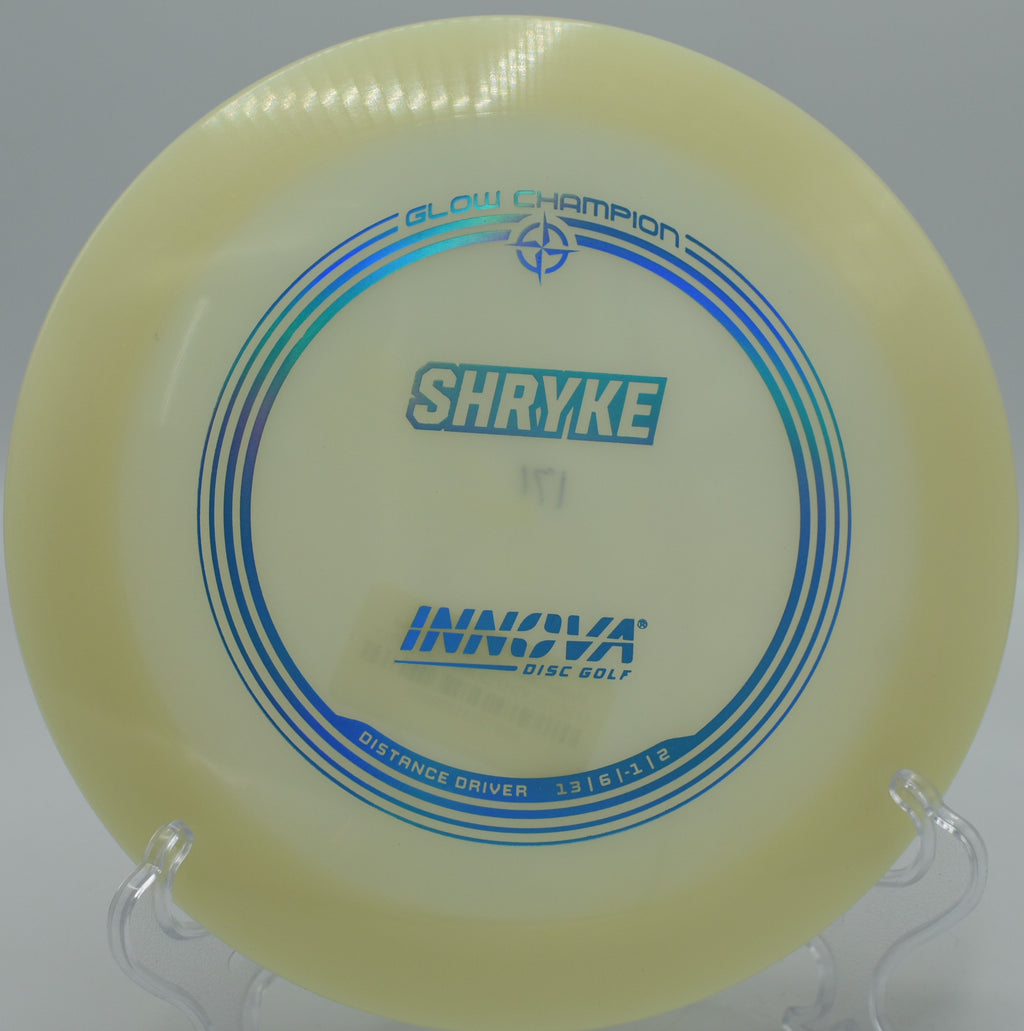 Glow Shryke holding a long turnover line on Hole 9 at Heritage Park Disc Golf Course, Adrian, Michigan.
