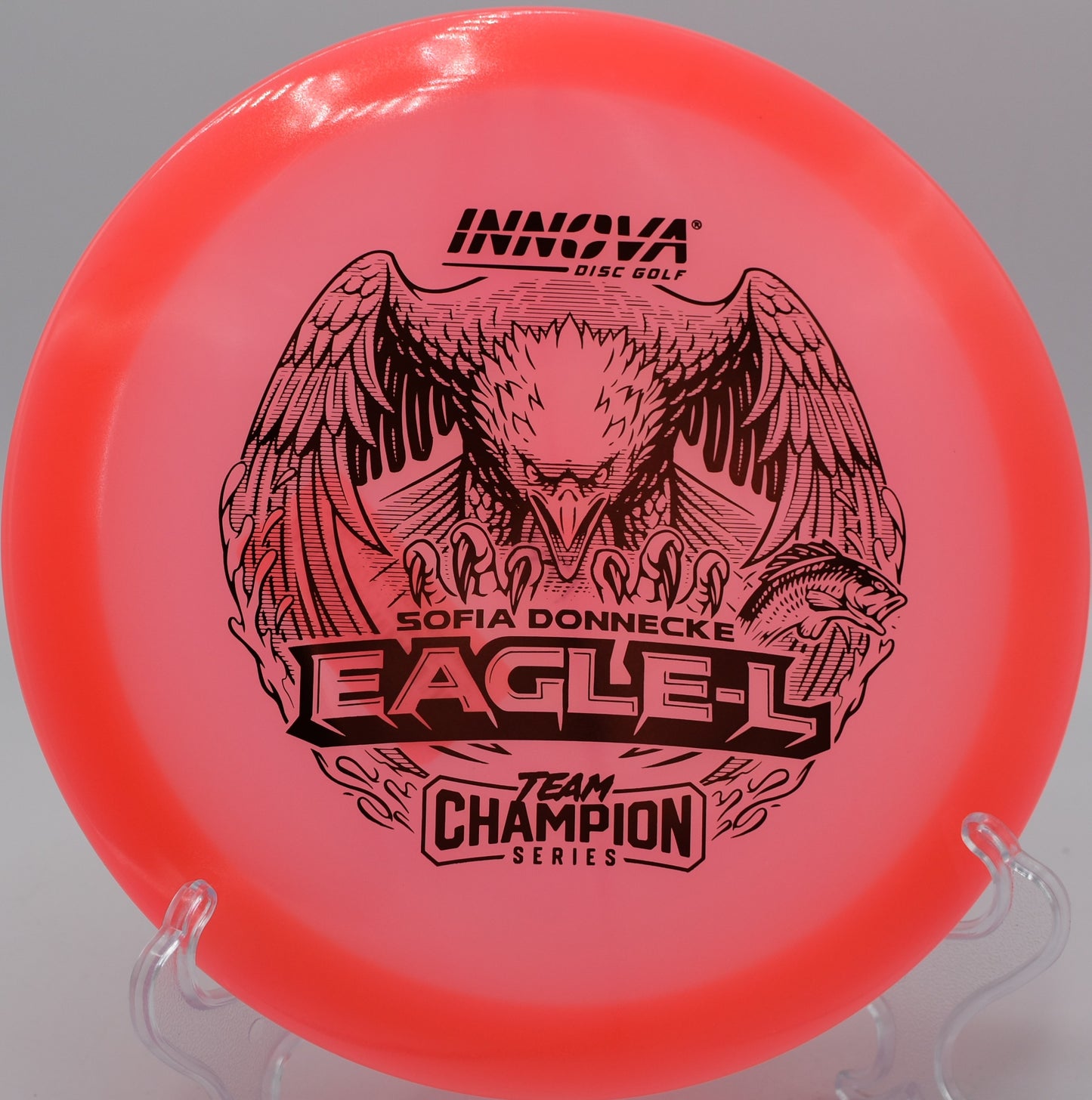 Innova Glow Eagle-L fading smoothly toward the pin on Hole 10 at Panther Creek Disc Golf Course, Springfield, Illinois.
