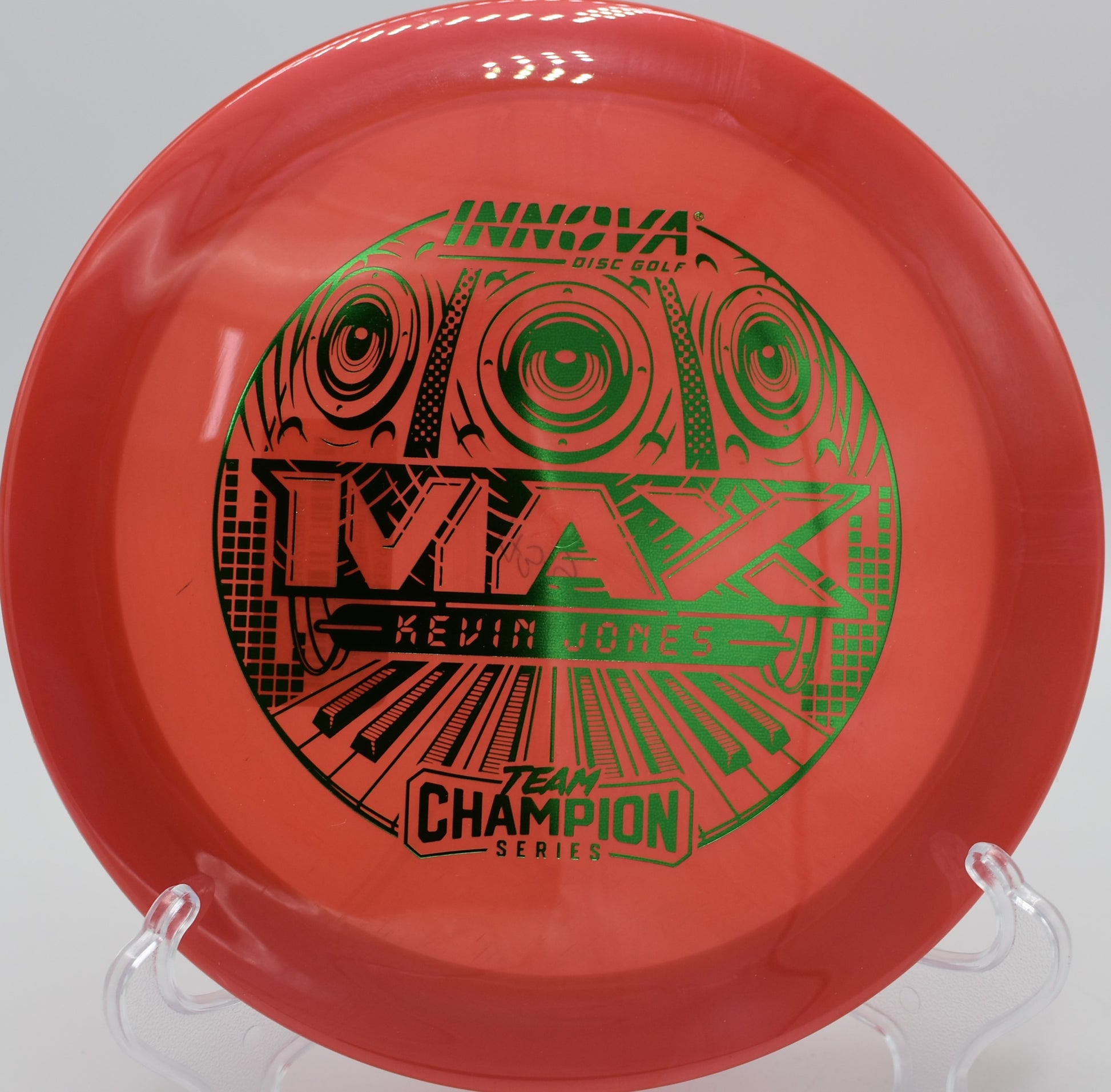 Innova Champion Max fading hard toward the basket on Hole 12 at Timber Ridge Disc Golf Course, Castile, New York.
