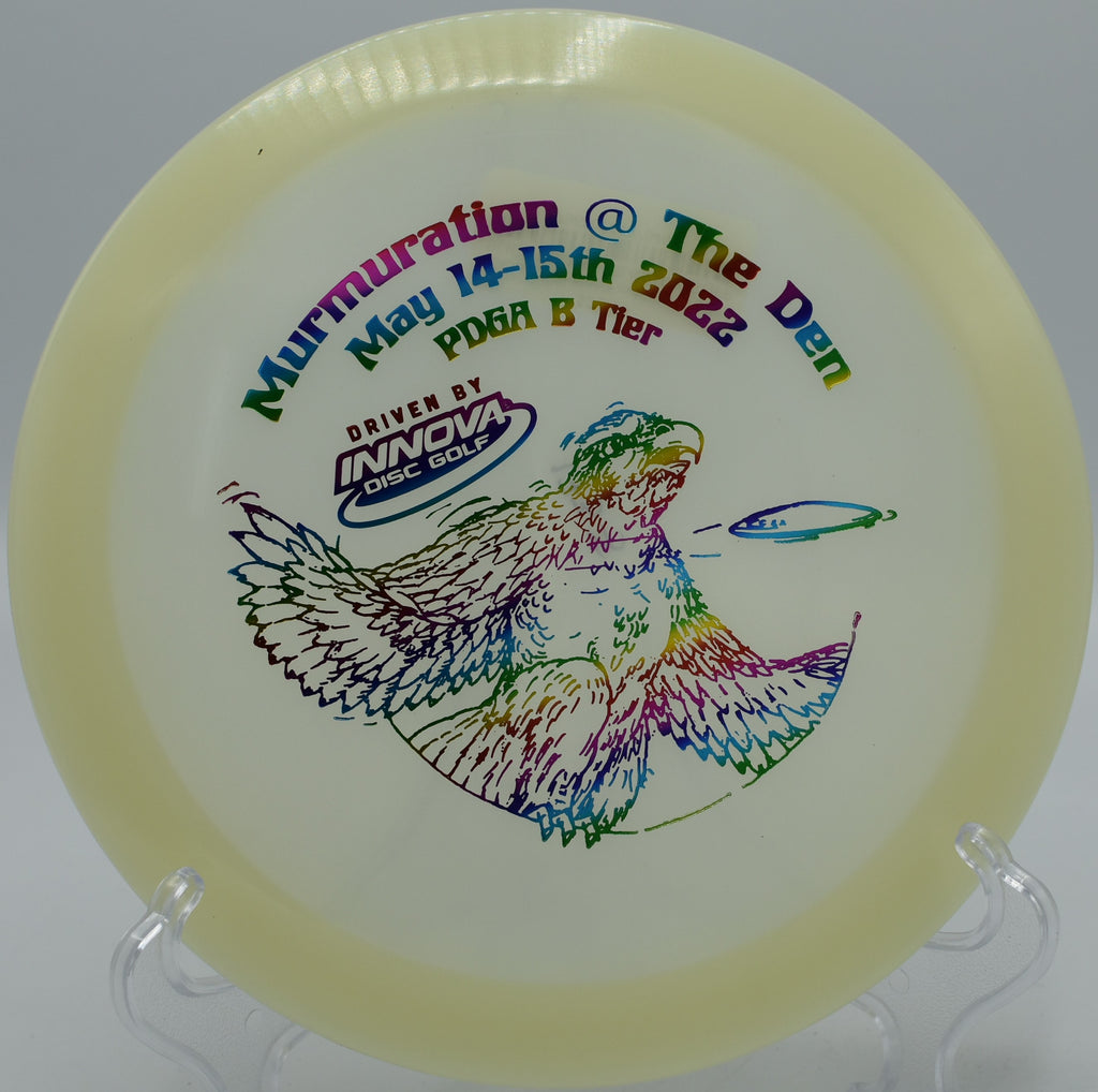 Glow Champion Firebird battling a headwind on Hole 9 at Rolling Pines Disc Golf Course, Wilkesboro, North Carolina.

