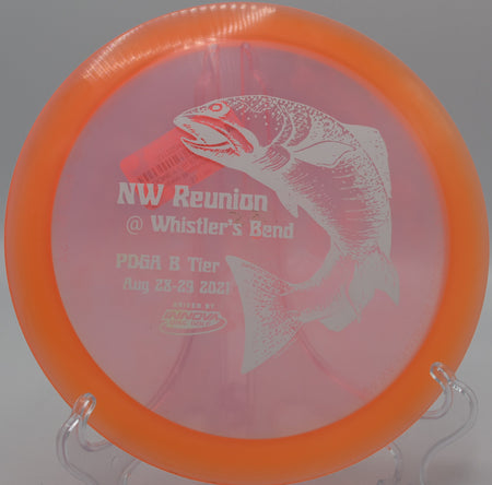 Champion Roadrunner executing a smooth anhyzer shot on Hole 4 at Canmore Nordic Centre Disc Golf Course, Canmore, Alberta.
