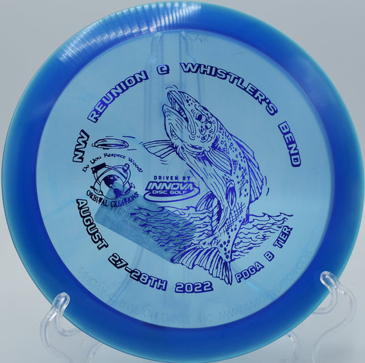 Innova Champion Sidewinder gliding effortlessly down the fairway on Hole 12 at Trinity Links Disc Golf Course, Lockport, Illinois.
