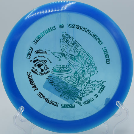 Champion Sidewinder flipping up to flat and holding a smooth anhyzer on Hole 6 at Water Works Park, Kansas City, Missouri.
