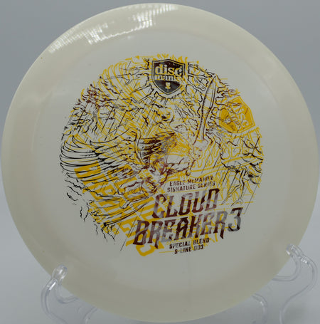 Cloudbreaker 3 gliding on a controlled flex shot on Hole 12 at Harmony Bends Disc Golf Course, Columbia, Missouri.
