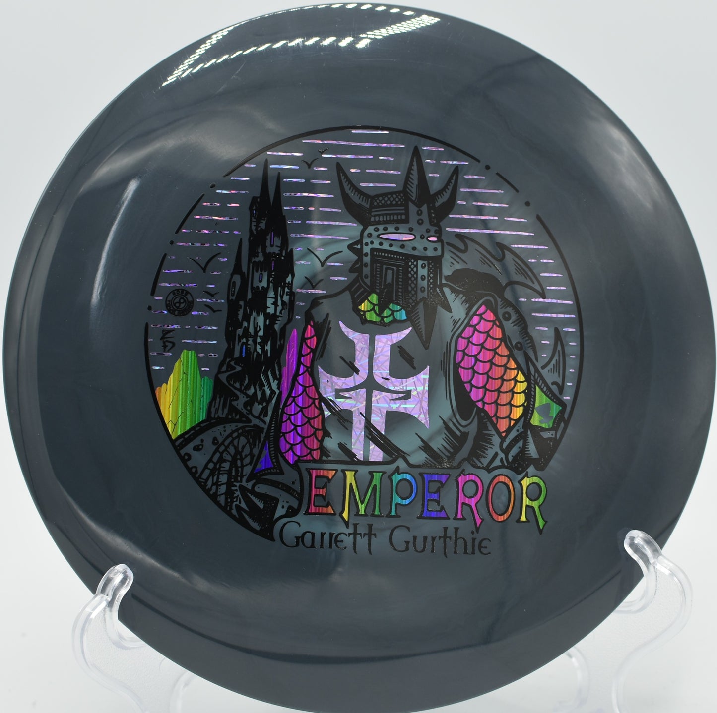 Infinite Discs S-Blend Emperor landing perfectly near the basket on Hole 3 at Lake Claiborne Disc Golf Course, Homer, Louisiana.
