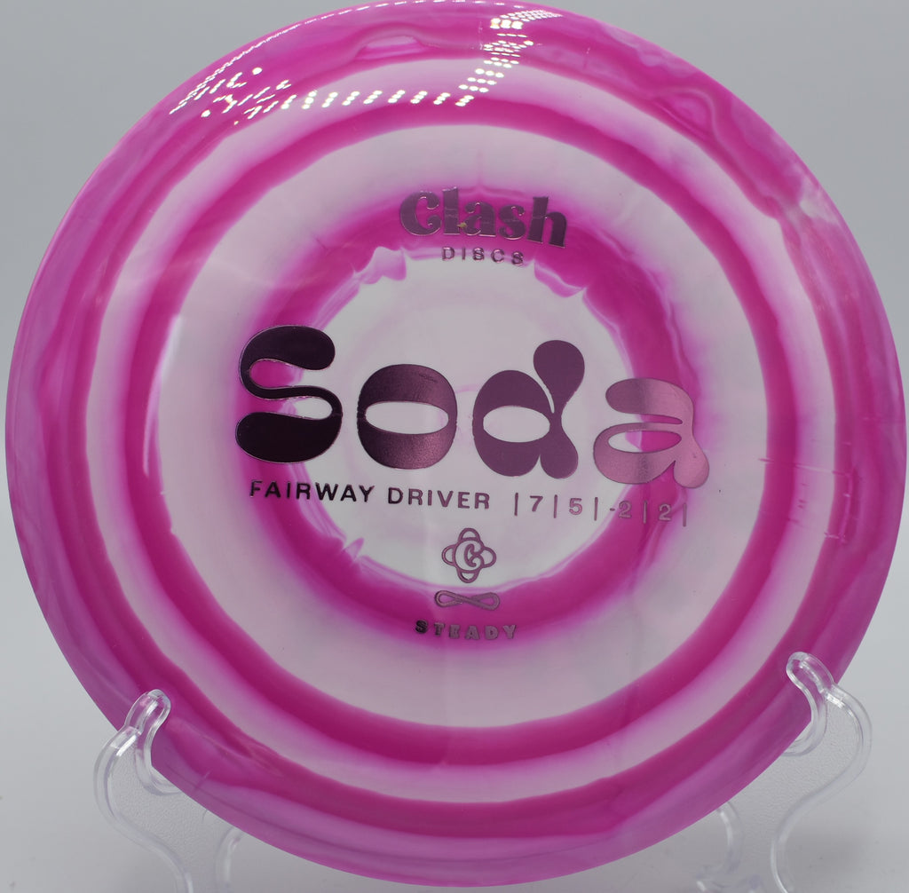 Clash Discs Steady Soda holding an anhyzer line on Hole 9 at Raptor’s Roost Disc Golf Course, Axton, Virginia.
