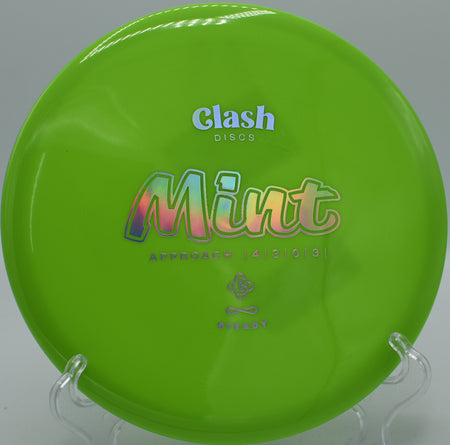 Clash Discs Steady Mint holding a soft flex shot on Hole 12 at Cedar Hill Disc Golf Course, Nashville, Tennessee.
