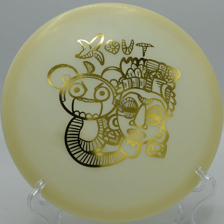 Infinite Discs Glow C-Blend Anubis landing softly near the basket on Hole 11 at White Spruce Park Disc Golf Course, Brampton, Ontario.
