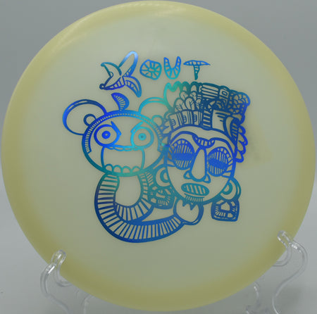 Infinite Discs Glow C-Blend Anubis floating cleanly through the air on Hole 3 at Hidden Ridge Disc Golf Course, West Milford, New Jersey.
