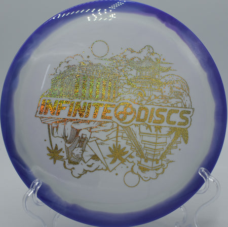 Infinite Discs Halo S-Blend Pharaoh bombing down an open fairway on Hole 3 at Kincaid Park Disc Golf Course, Anchorage, Alaska.
