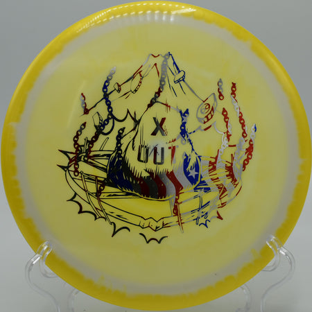 Halo S-Blend Roman ripping through a headwind on Hole 5 at Trophy Club Disc Golf Course, Trophy Club, Texas.
