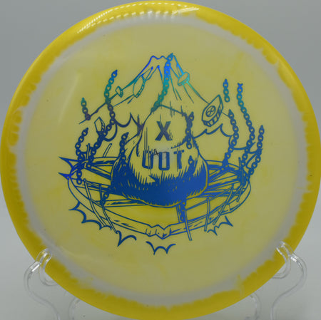 Infinite Discs Halo S-Blend Roman flying over the fairway on Hole 14 at Rock Ridge Disc Golf Course, Pittsboro, North Carolina.
