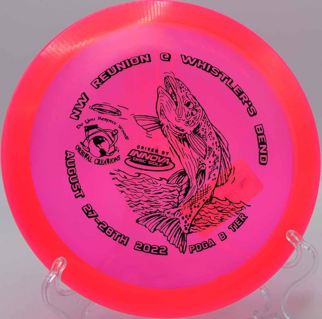 Champion Eagle holding a strong hyzer line on Hole 8 at Water Works Park Disc Golf Course, Kansas City, Missouri.
