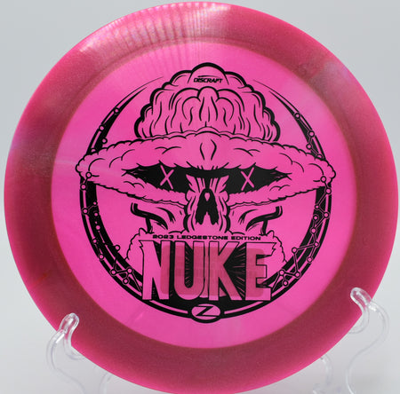 Discraft Z Nuke holding a long flex shot on Hole 12 at Rock Ridge Disc Golf Course, Pittsboro, North Carolina.
