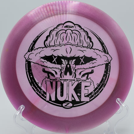 Z Nuke fading reliably toward the basket on Hole 6 at Trophy Club Disc Golf Course, Trophy Club, Texas.
