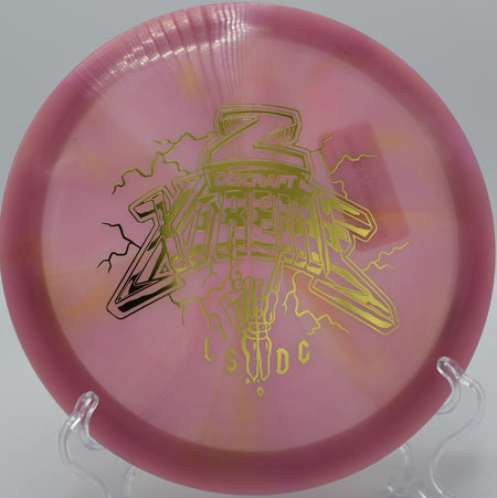 Z Xtreme battling a strong headwind on Hole 6 at Trophy Club Disc Golf Course, Trophy Club, Texas.
