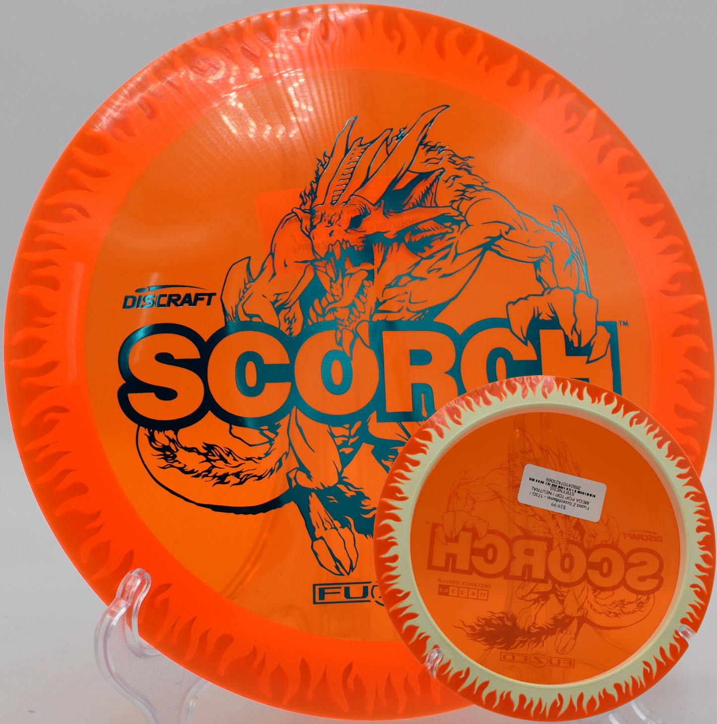 Discraft Scorchflame flying through high desert terrain at Ewing Young DGC in Newberg, Oregon

