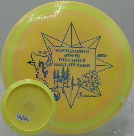 Player ripping an ESP Anax on a forehand drive at Eagles Crossing Disc Golf Course in Hawk Point, Missouri.

