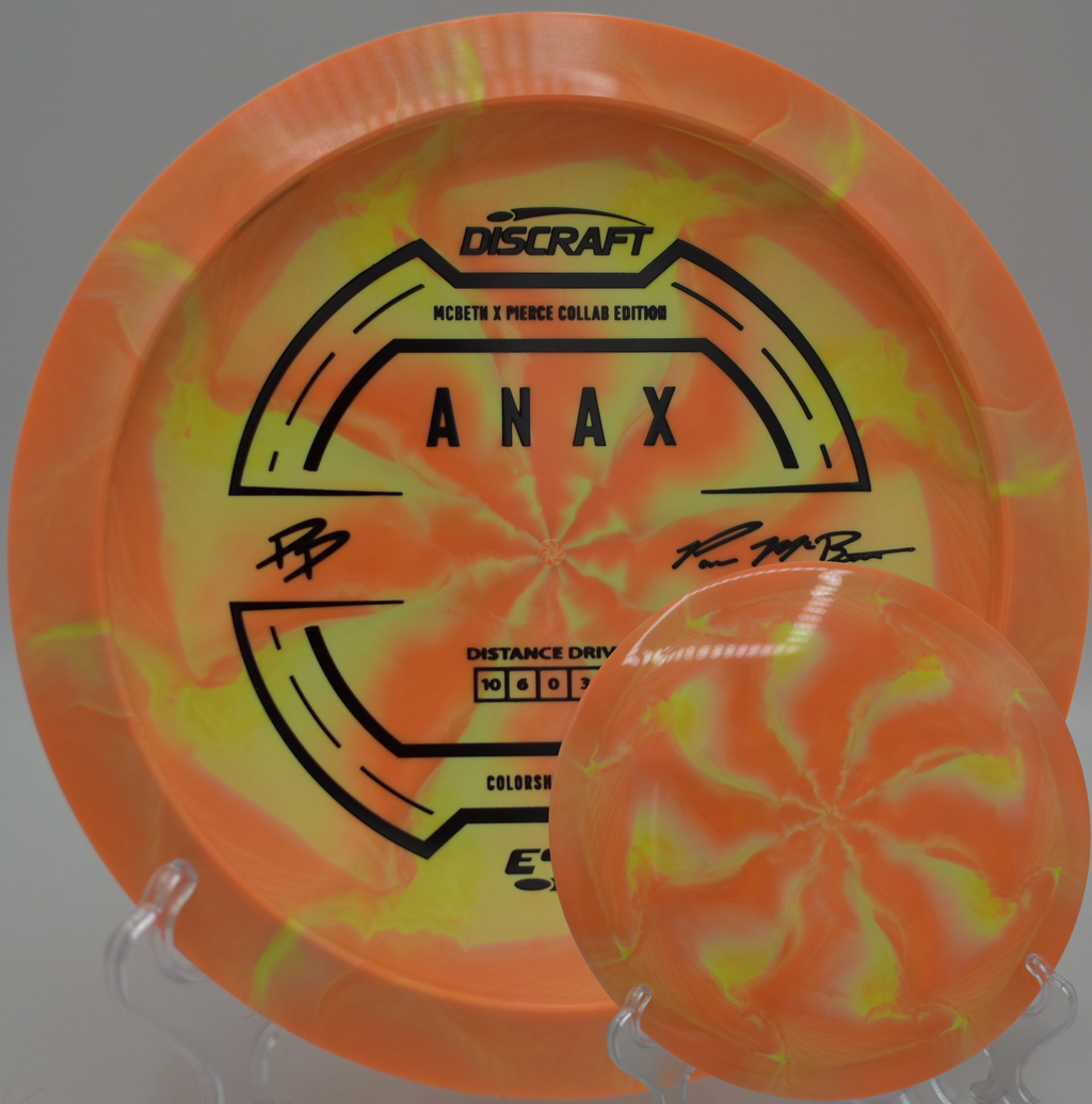 2025 ESP Anax McBeth/Pierce collaboration resting near basket three at The Sinks DGC in Chattanooga, TN, emphasizing its control driver versatility.
