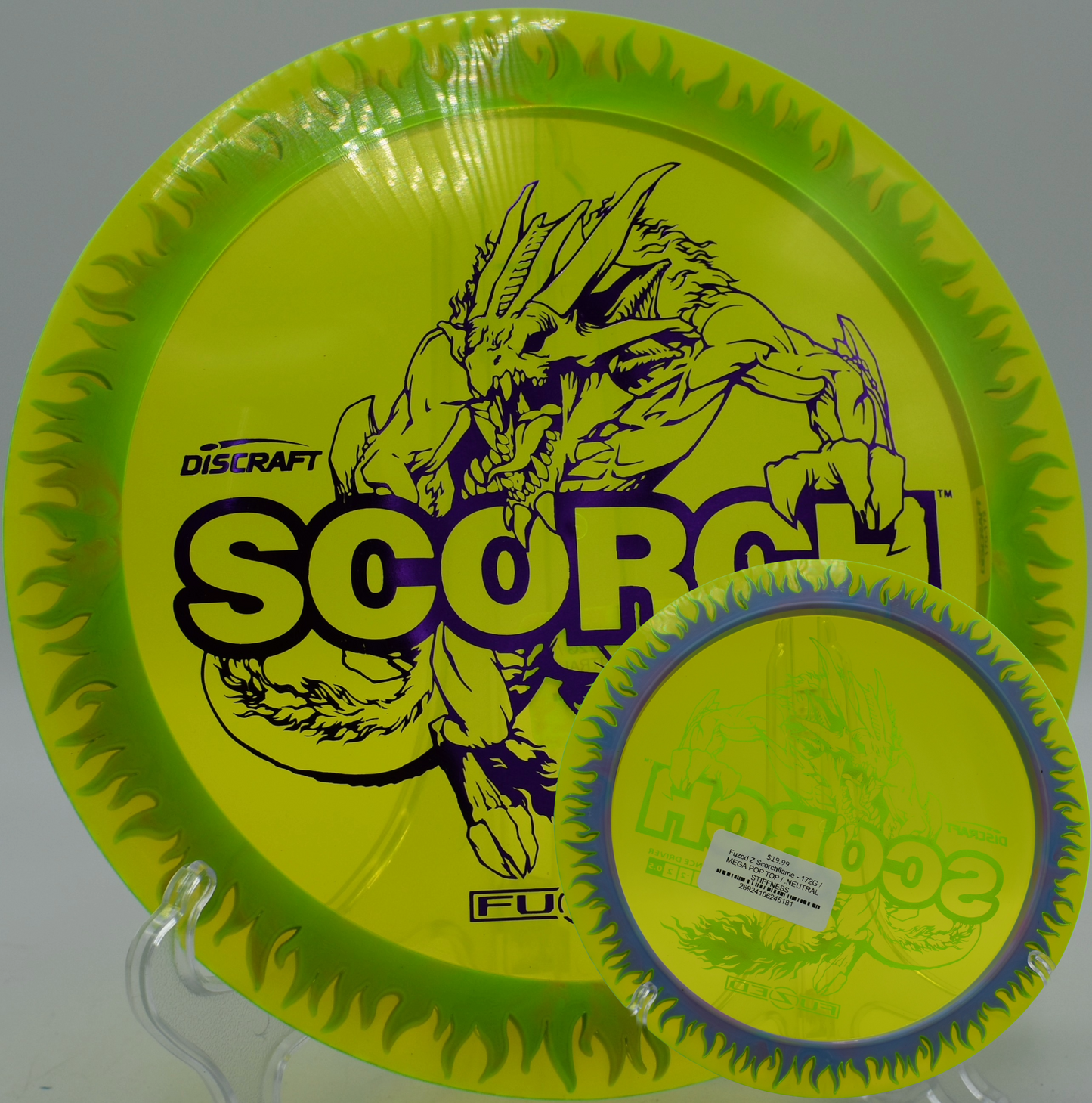 Discraft Scorchflame carving downhill flex shot at Sedgley Woods in Philadelphia, Pennsylvania

