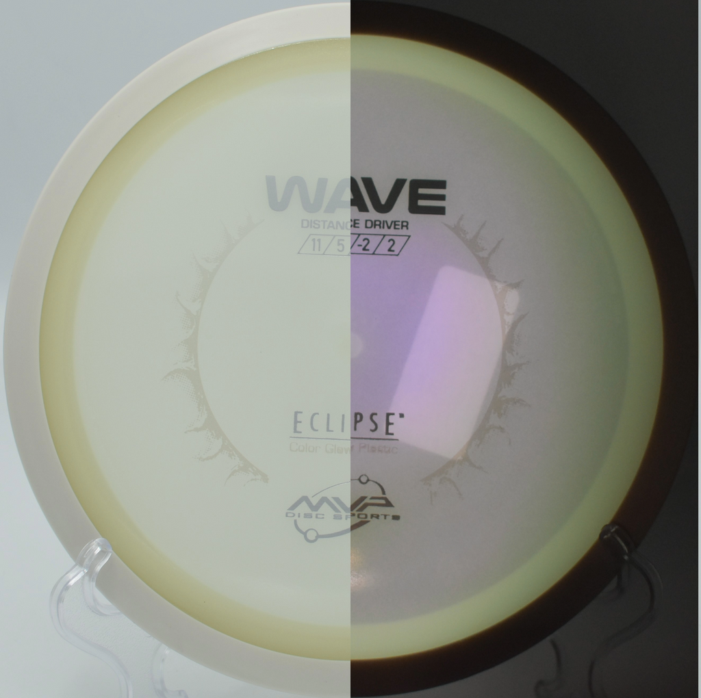 "MVP Eclipse Wave – Glow distance driver with smooth glide, ideal for wooded fairways at Sabattus Disc Golf Course in Maine."

