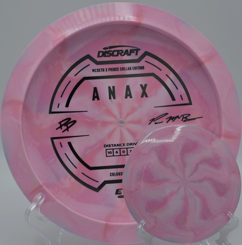 ESP Anax collaboration disc staged on the fairway at Maple Hill DGC in Leicester, MA, highlighting its reliable 0 turn and 3 fade finish.