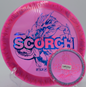 Discraft Scorchflame flaring out at the end of a flex shot at Winthrop Gold in Rock Hill, South Carolina

